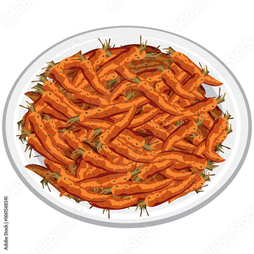 maple roasted carrots, Honey roasted baby carrots vector drawing.
