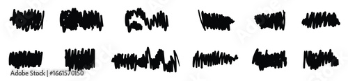 Hand-drawn textured strokes, underlines, scribbles with charcoal or chalk, Creative stripes and strokes of different shapes. Charcoal doodles, brush stroke, Wax crayon scribble. vector illustration