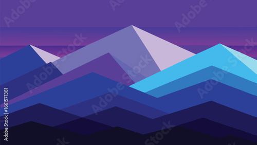 Modern geometric mountain landscape vector illustration peaks and valleys in deep purple and blue hues