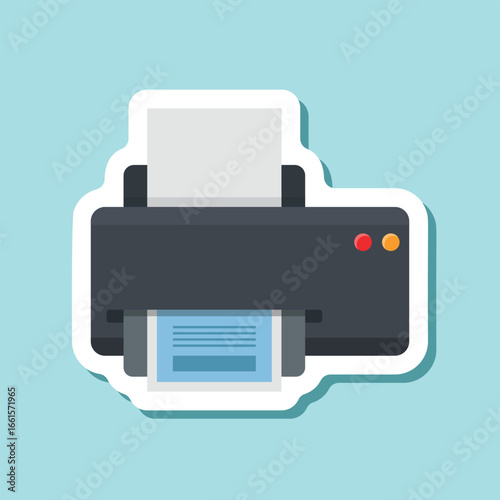 Printer sticker icon in flat style. Office machine vector illustration on isolated background. Printout sign business concept.