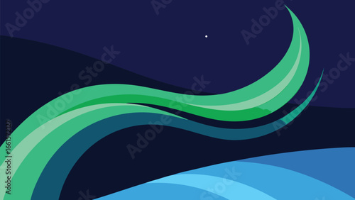 Modern abstract northern lights aurora borealis vector illustration with swirling green hues
