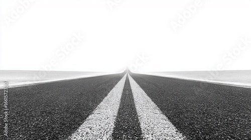 Monochrome Road to Horizon:  Asphalt Highway Vanishing in Fog, Open Road Concept.