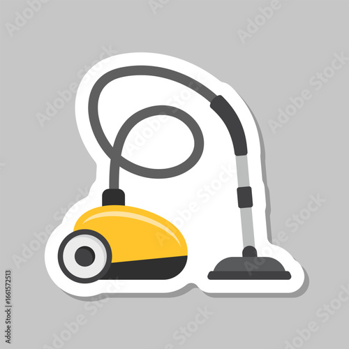 Vacuum cleaner sticker icon in flat style. Equipment for house cleaning vector illustration on isolated background. Clean machine sign business concept.