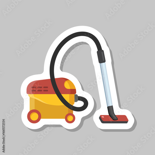 Vacuum cleaner sticker icon in flat style. Equipment for house cleaning vector illustration on isolated background. Clean machine sign business concept.