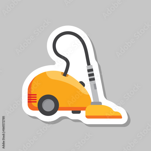 Vacuum cleaner sticker icon in flat style. Equipment for house cleaning vector illustration on isolated background. Clean machine sign business concept.