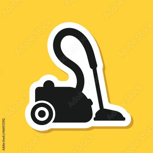 Vacuum cleaner sticker icon in flat style. Equipment for house cleaning vector illustration on isolated background. Clean machine sign business concept.