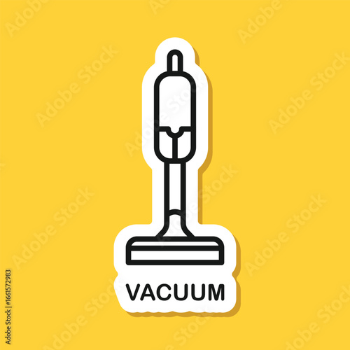 Vacuum cleaner sticker icon in flat style. Equipment for house cleaning vector illustration on isolated background. Clean machine sign business concept.