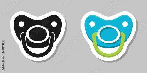 Baby pacifier sticker icon in flat style. Nipple for newborn child vector illustration on isolated background. Soother sign business concept.