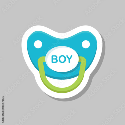 Baby pacifier sticker icon in flat style. Nipple for newborn child vector illustration on isolated background. Soother sign business concept.