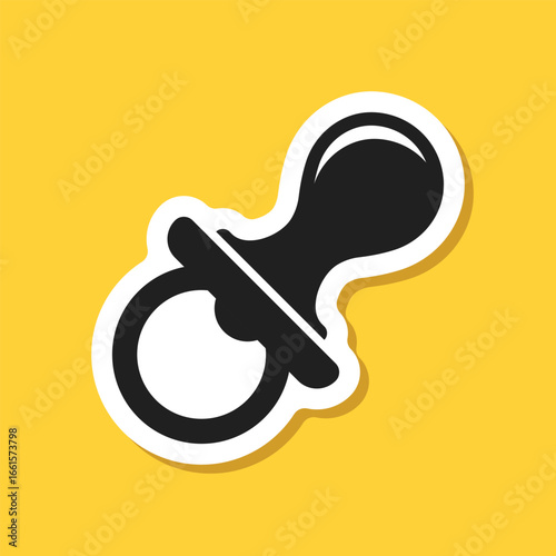 Baby pacifier sticker icon in flat style. Nipple for newborn child vector illustration on isolated background. Soother sign business concept.