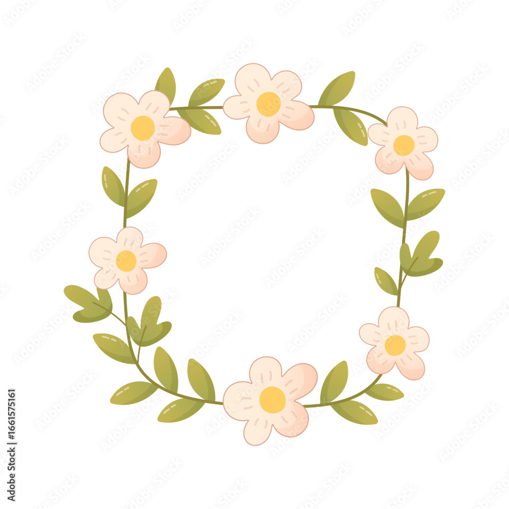 Fototapeta premium Square floral wreath with soft pastel flowers