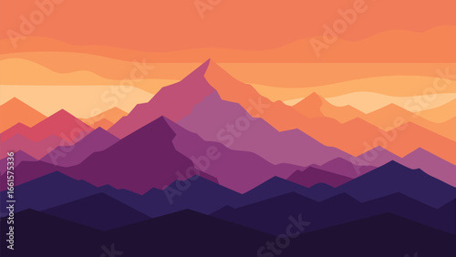 Dreamy mountain range at sunset with soft purple hues vector illustration