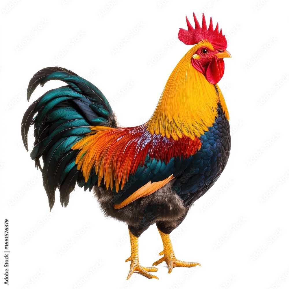 Fototapeta premium Colorful rooster, profile view, vibrant plumage