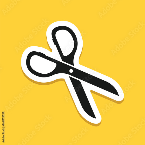 Scissor sticker icon in flat style. Cutting hair equipment vector illustration on isolated background. Hairdressing sign business concept.