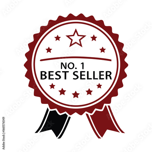 Red and black ribbon award for number one best seller