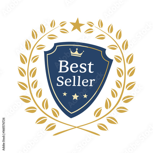 Best seller award emblem with laurel wreath and shield eps