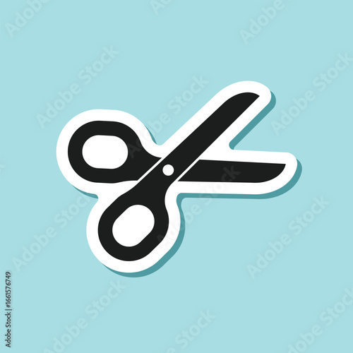 Scissor sticker icon in flat style. Cutting hair equipment vector illustration on isolated background. Hairdressing sign business concept.