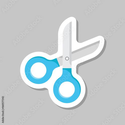 Scissor sticker icon in flat style. Cutting hair equipment vector illustration on isolated background. Hairdressing sign business concept.