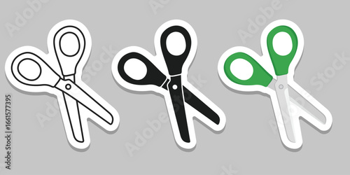 Scissor sticker icon set collection in flat style. Cutting hair equipment vector illustration on isolated background. Hairdressing sign business concept.