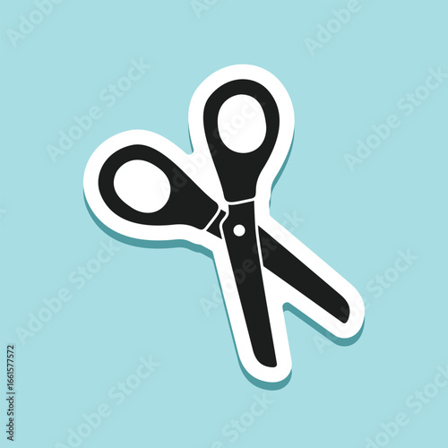 Scissor sticker icon in flat style. Cutting hair equipment vector illustration on isolated background. Hairdressing sign business concept.