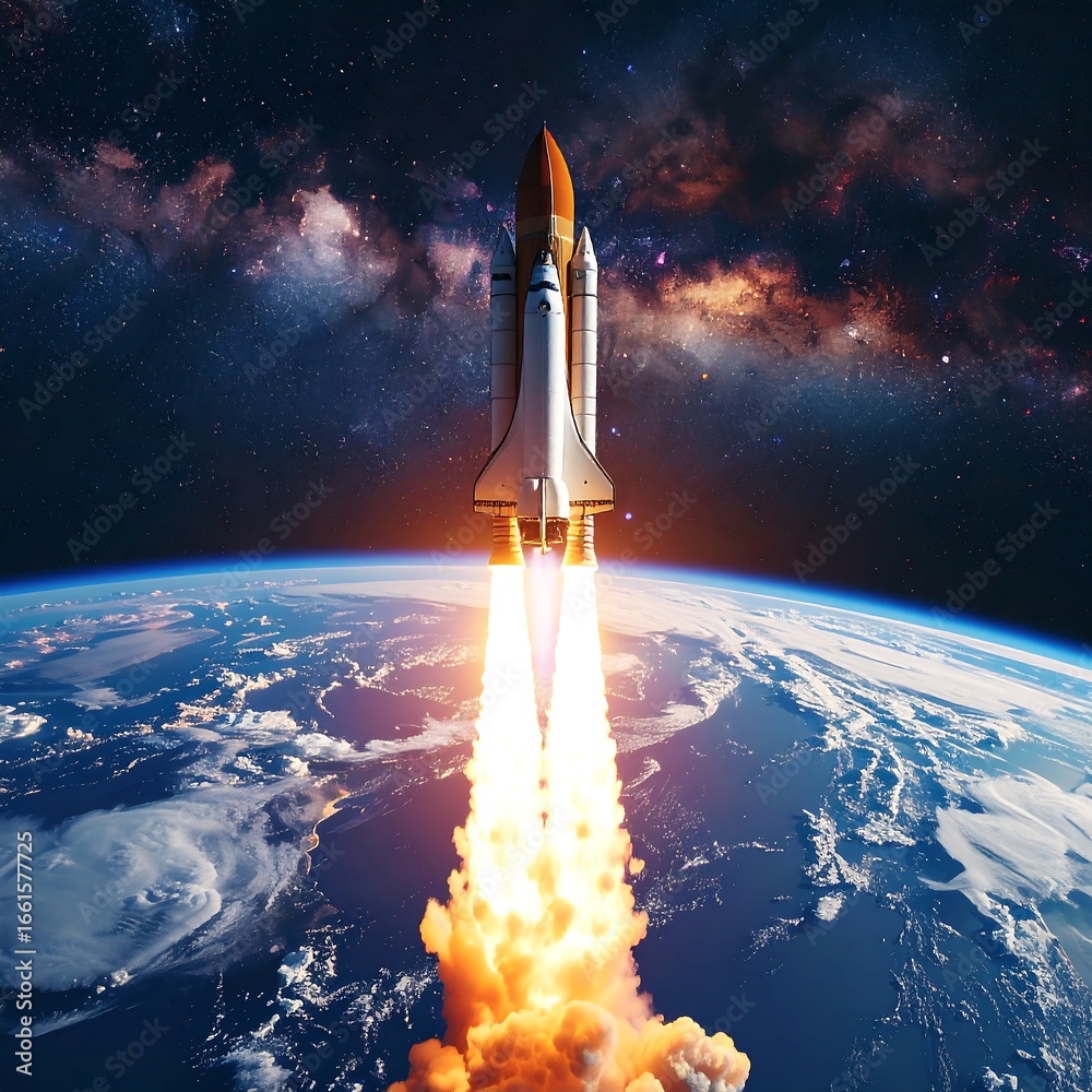 Fototapeta premium Spacecraft launch into a vibrant galaxy