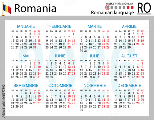 Romanian horizontal Pocket calendars for 2026. Week starts Monda