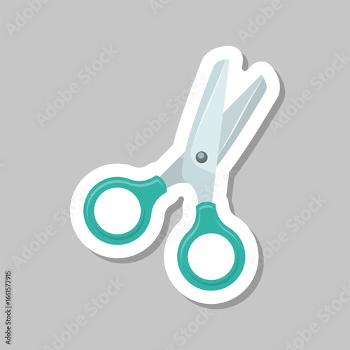 Scissor sticker icon in flat style. Cutting hair equipment vector illustration on isolated background. Hairdressing sign business concept.