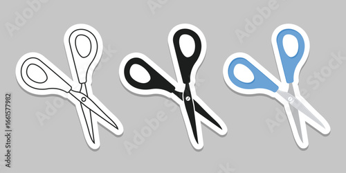 Scissor sticker icon set collection in flat style. Cutting hair equipment vector illustration on isolated background. Hairdressing sign business concept.