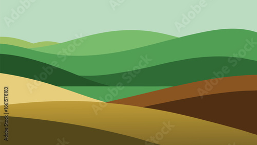 Vibrant flat design rolling hills landscape illustration scalable vector graphic