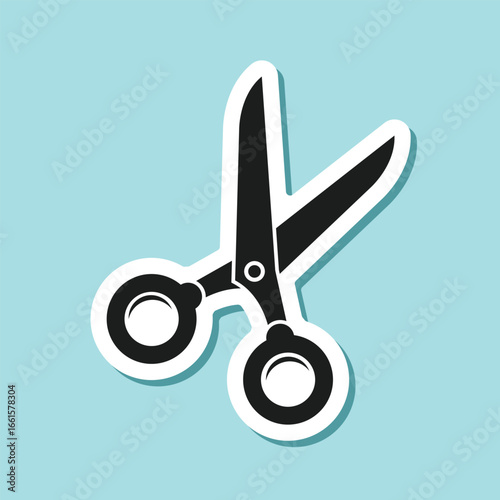 Scissor sticker icon in flat style. Cutting hair equipment vector illustration on isolated background. Hairdressing sign business concept.