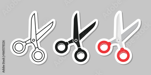 Scissor sticker icon set collection in flat style. Cutting hair equipment vector illustration on isolated background. Hairdressing sign business concept.
