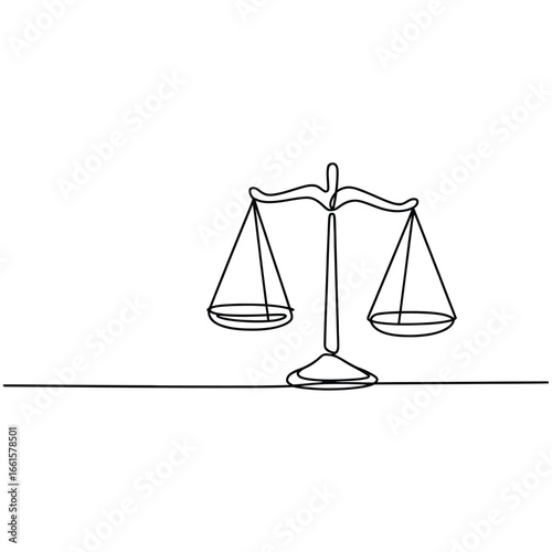 Simple line drawing of justice scales on a white background
