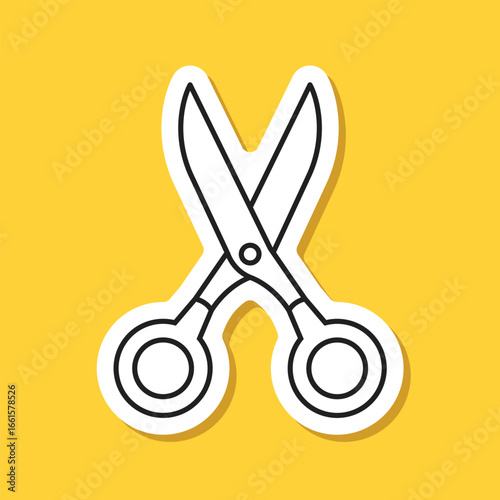 Scissor sticker icon in flat style. Cutting hair equipment vector illustration on isolated background. Hairdressing sign business concept.