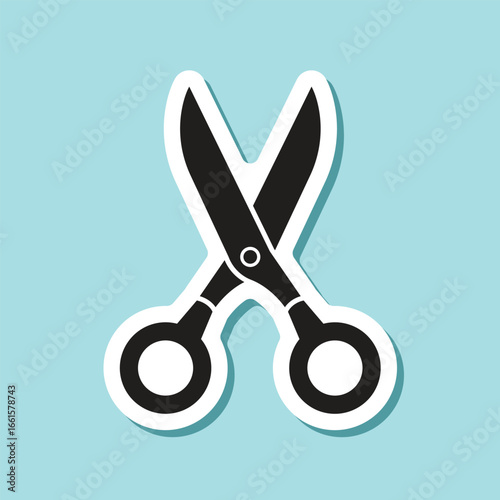 Scissor sticker icon in flat style. Cutting hair equipment vector illustration on isolated background. Hairdressing sign business concept.