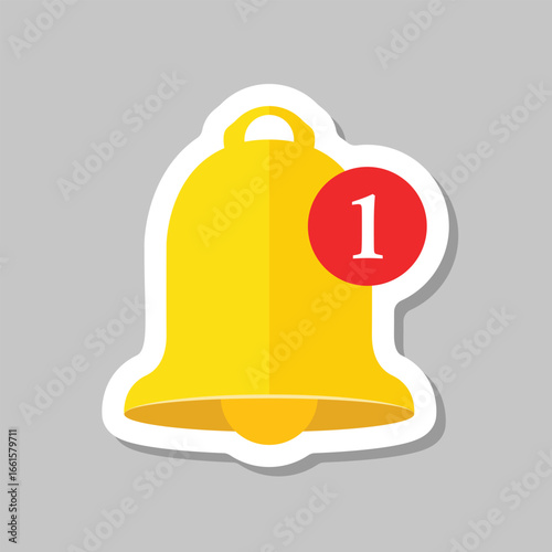 Notification bell sticker icon in flat style. Incoming inbox message vector illustration on isolated background. Ringing bell sign business concept.