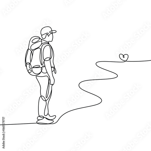 Solo hiker stands at the beginning of a winding path