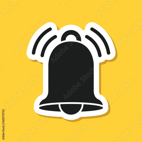Notification bell sticker icon in flat style. Incoming inbox message vector illustration on isolated background. Ringing bell sign business concept.