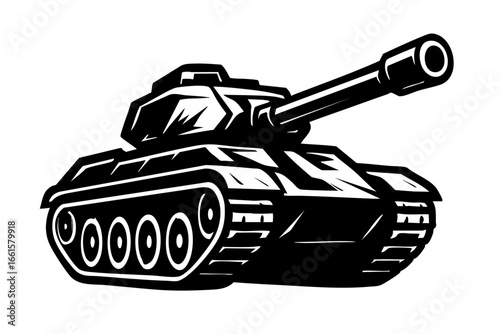 Aggressive-looking tank logo with sharp outlines and bold shading