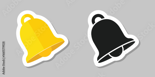 Notification bell sticker icon in flat style. Incoming inbox message vector illustration on isolated background. Ringing bell sign business concept.