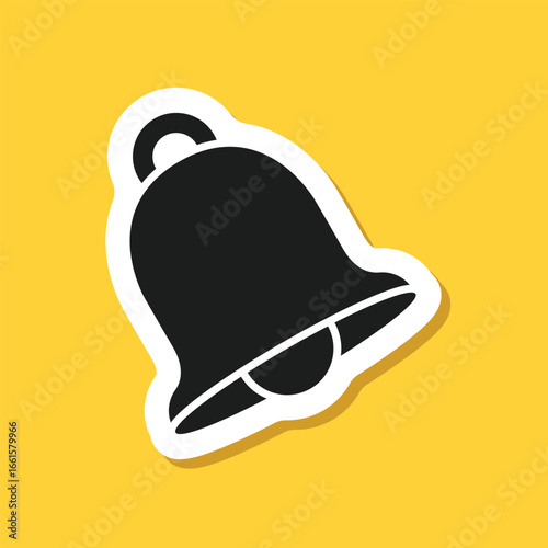 Notification bell sticker icon in flat style. Incoming inbox message vector illustration on isolated background. Ringing bell sign business concept.