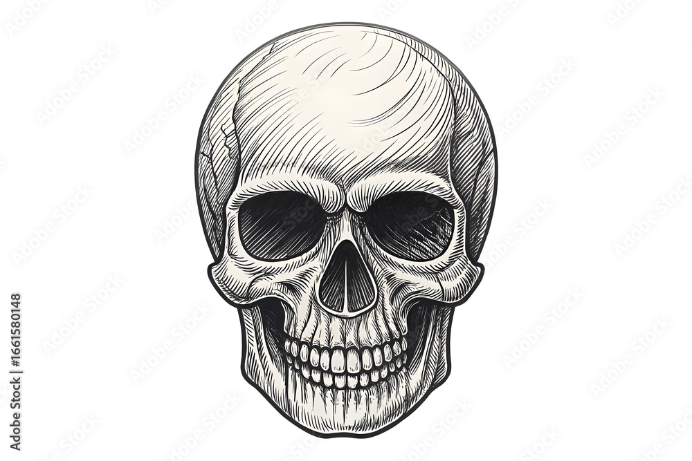 Fototapeta premium Hand drawn Engraved Human Skull on White Background illustration drawing