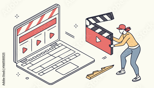 Laptop closing animation elements. Set of digital device shutdown or close steps. Gadget with different screen angles. Design element for creating movement. Cartoon isometric vector collection