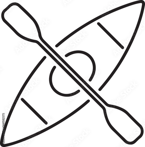 Iconic kayak and paddle symbol representing adventure and water sports in a clean line art style