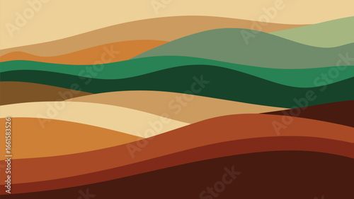 Layered abstract landscape smooth undulating waves warm earth tones vector illustration