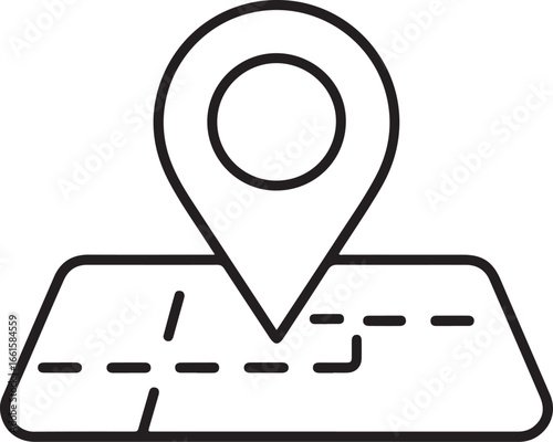 Clean line art map pin icon on road map indicating location and navigation