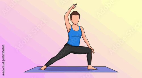 Illustrated person in a yoga pose on a mat, demonstrating fitness, balance, and a healthy lifestyle. Ideal for wellness or exercise-related content.