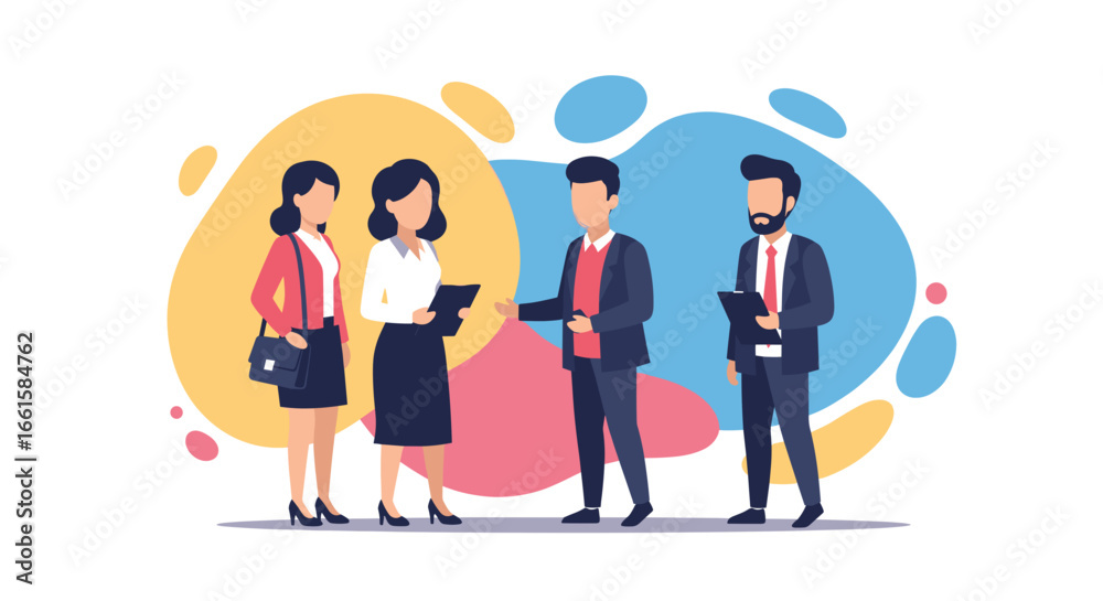 Fototapeta premium Diverse business team collaborating in a modern professional setting, representing teamwork, communication, and corporate strategy. Ideal for concepts like meetings, networking, and business growth.