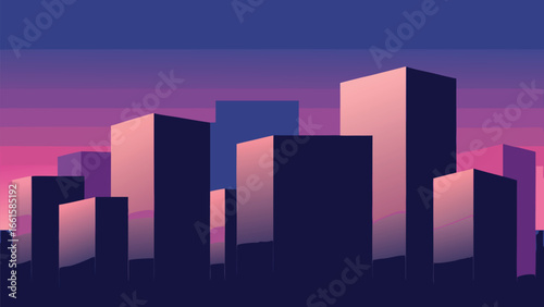 Minimalist cityscape vector illustration dusk sunset city buildings scalable eps