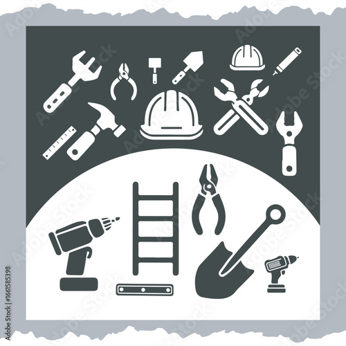 Construction and Renovation Icon Set Array of Tools and Safety Equipment for Building and Repair Projects