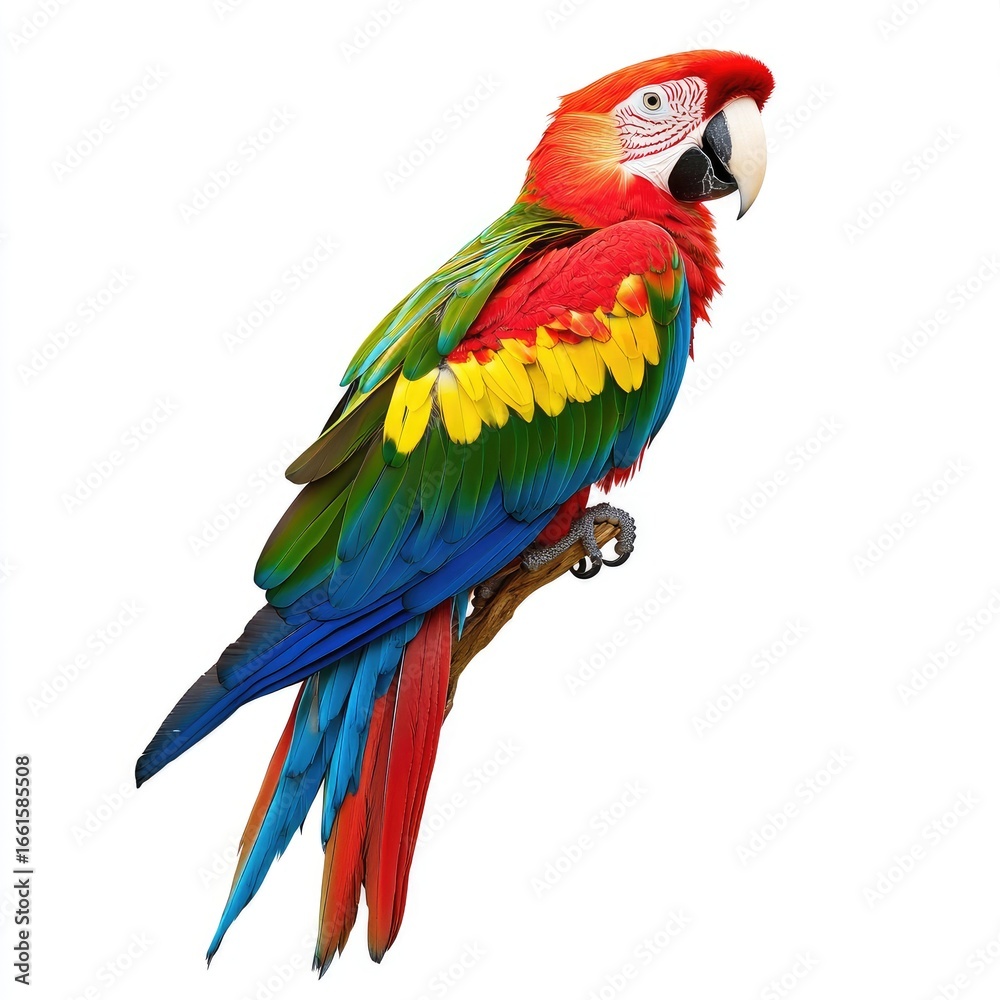 Fototapeta premium Colorful parrot perched on branch, vibrant plumage (1)